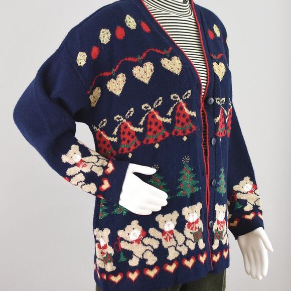 Vintage 90s Teddy Bear Christmas Cardigan Women's Large - Picture 4 of 10